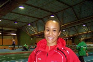 Unser schneller Neuzugang Debby Hufschmidt zum ersten Mal beim Training im Weinheimer Trikot