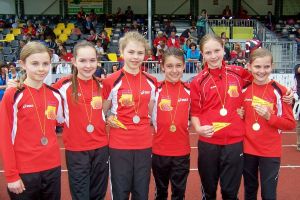 Die frischgebackenen Baden-Württembergischen U14-Staffelmeister der TSG 1862 Weinheim Leichtathletik