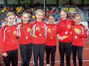 Die frischgebackenen Baden-Württembergischen U14-Staffelmeister der TSG 1862 Weinheim Leichtathletik
